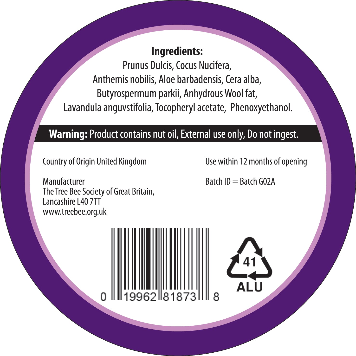TreeBee 30ml-Handcrafted Lavender Beeswax Cream, Natural Hand Moisturiser, Organic Lavender Lotion, UK Made, Handcrafted Gift