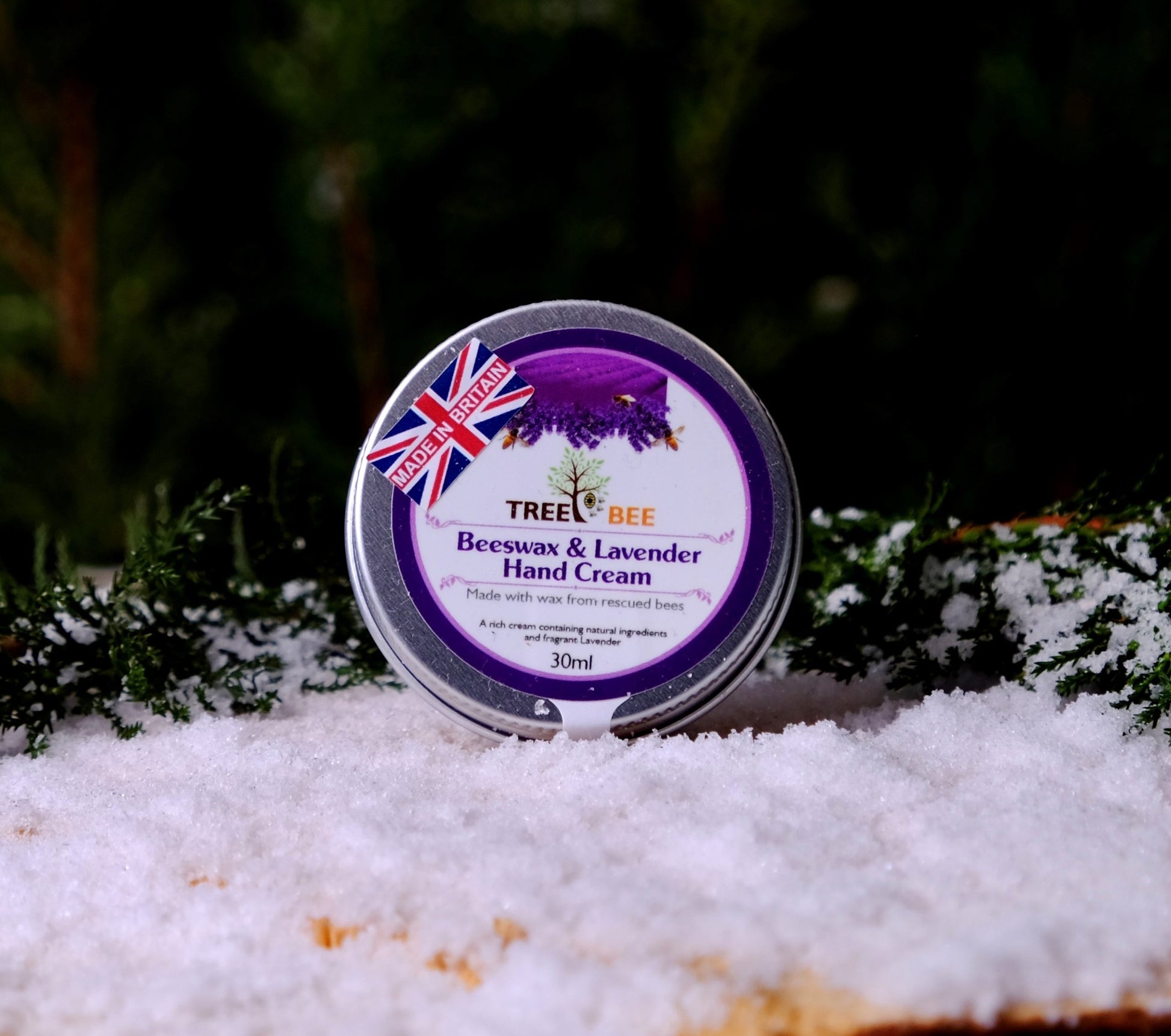 TreeBee 30ml-Handcrafted Lavender Beeswax Cream, Natural Hand Moisturiser, Organic Lavender Lotion, UK Made, Handcrafted Gift